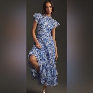 Mac Duggal One Shoulder Floral Blue Dress